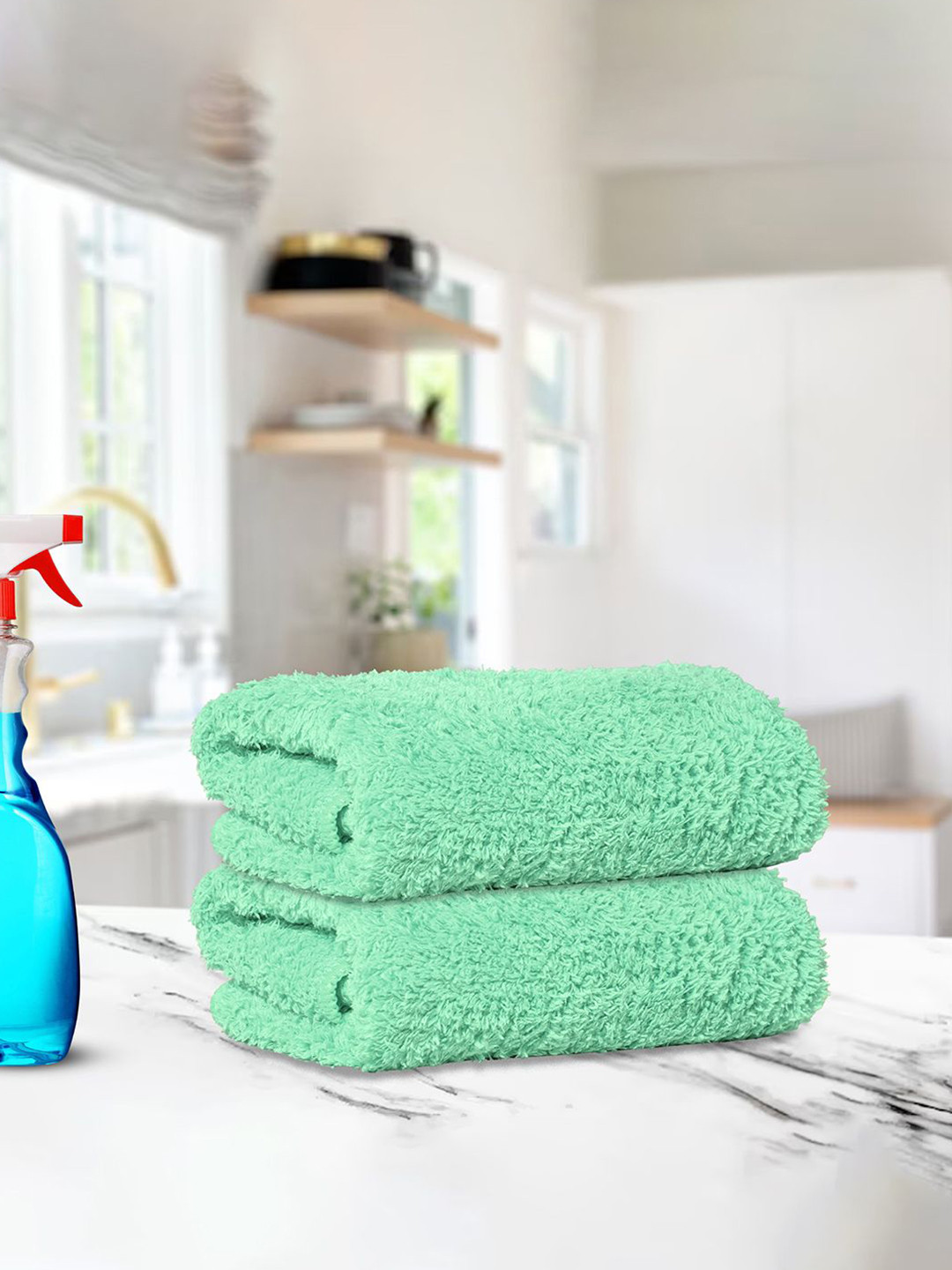 Kuber Industries Green 2 Pieces Microfiber 350 GSM Reusable Cleaning Clothes