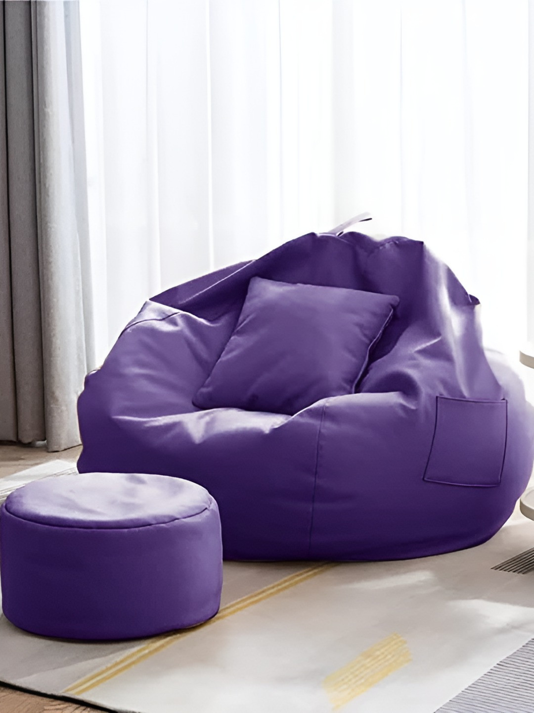 AARIJ MART 3-Pcs Purple Bean Bag With Footrest & Cushion