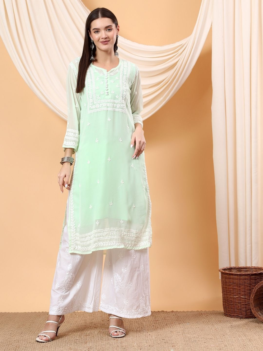 Poshak Chikan Studio Women Embroidered Chikankari Summer Sheers Kurta