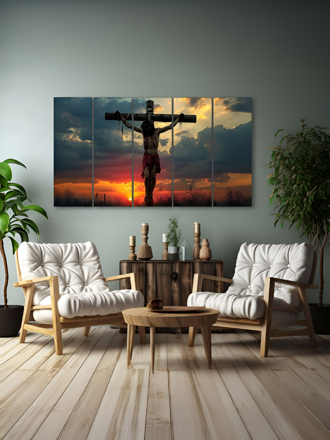 The Castle Decor Orange & Black 5 Piece Wood Religious Wall Paintings