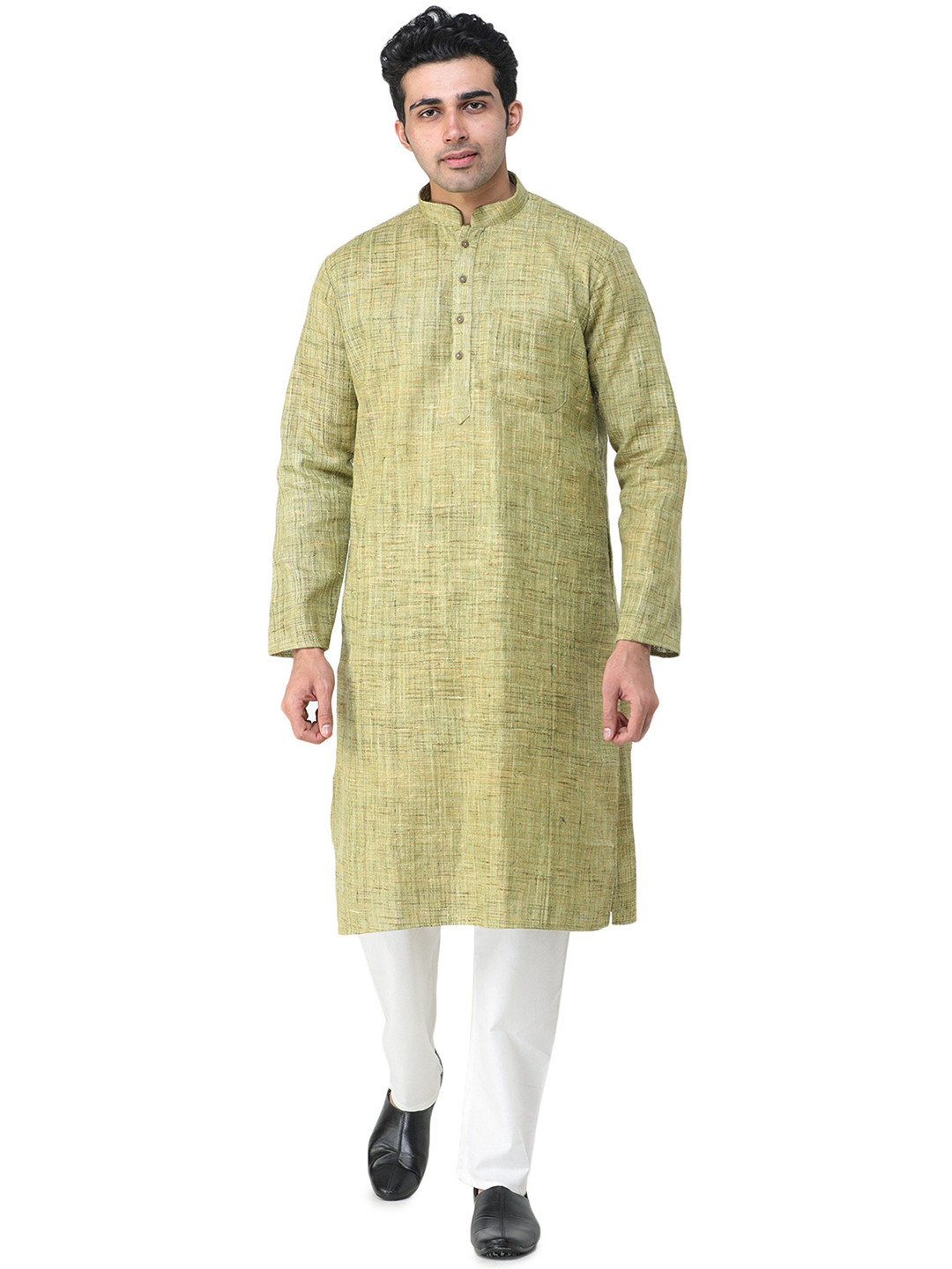 Exotic India Men Pure Cotton Handspun Charkha Kurta Pajama for Wedding