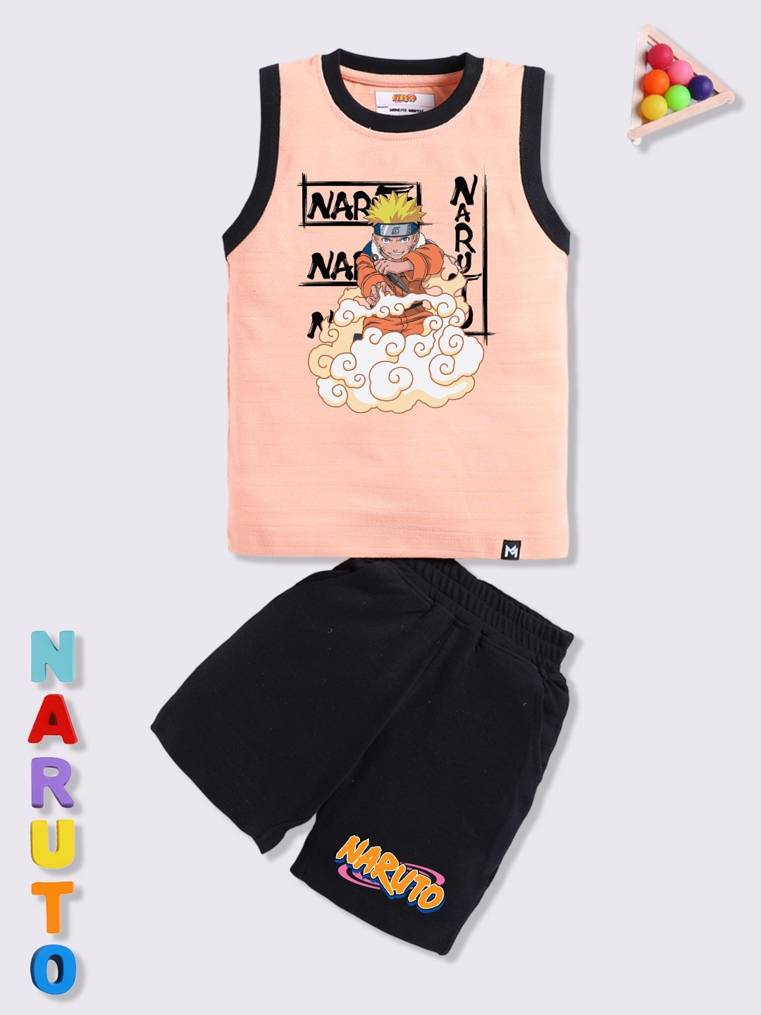YK X Minute Mirth Boys Naruto Printed T-shirt with Shorts