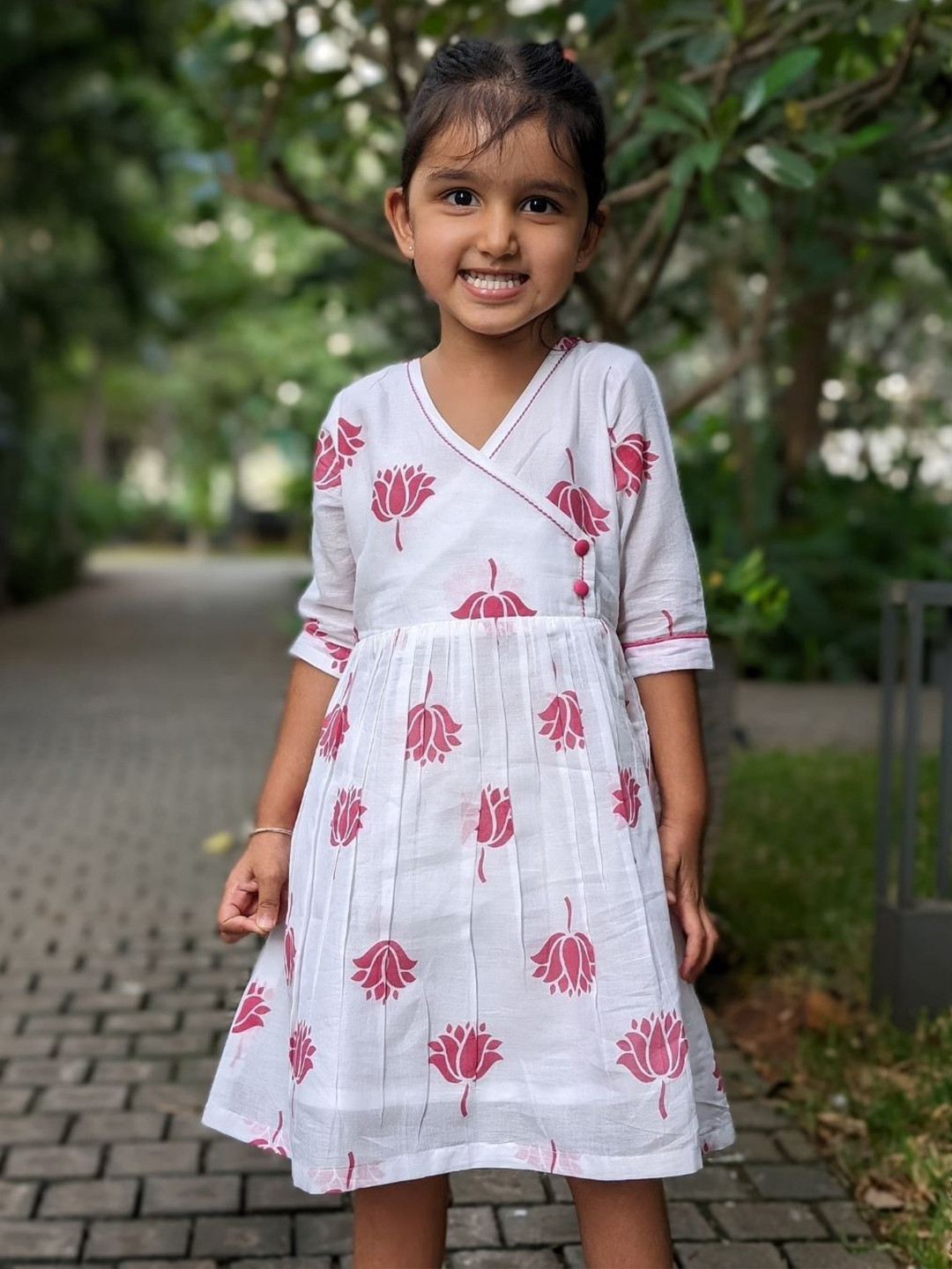 Tura Turi Girls V-Neck Cotton Fit & Flare Dress