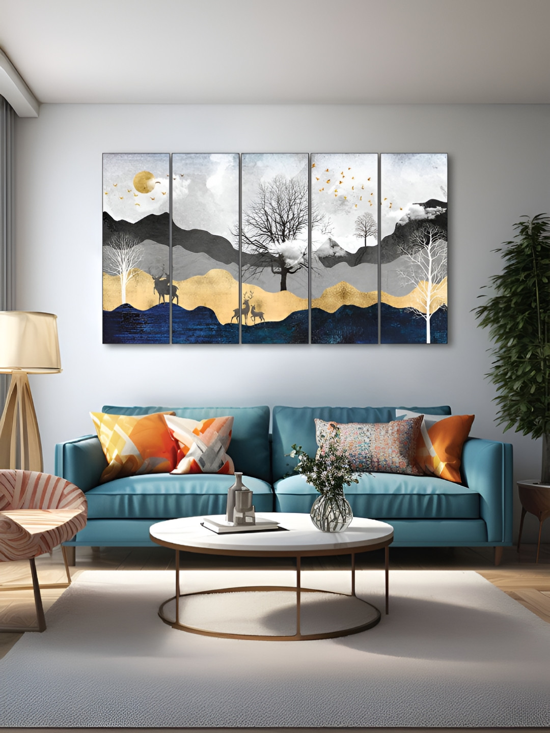 The Castle Decor White & Brown 5 Piece Wood Other Wall Paintings