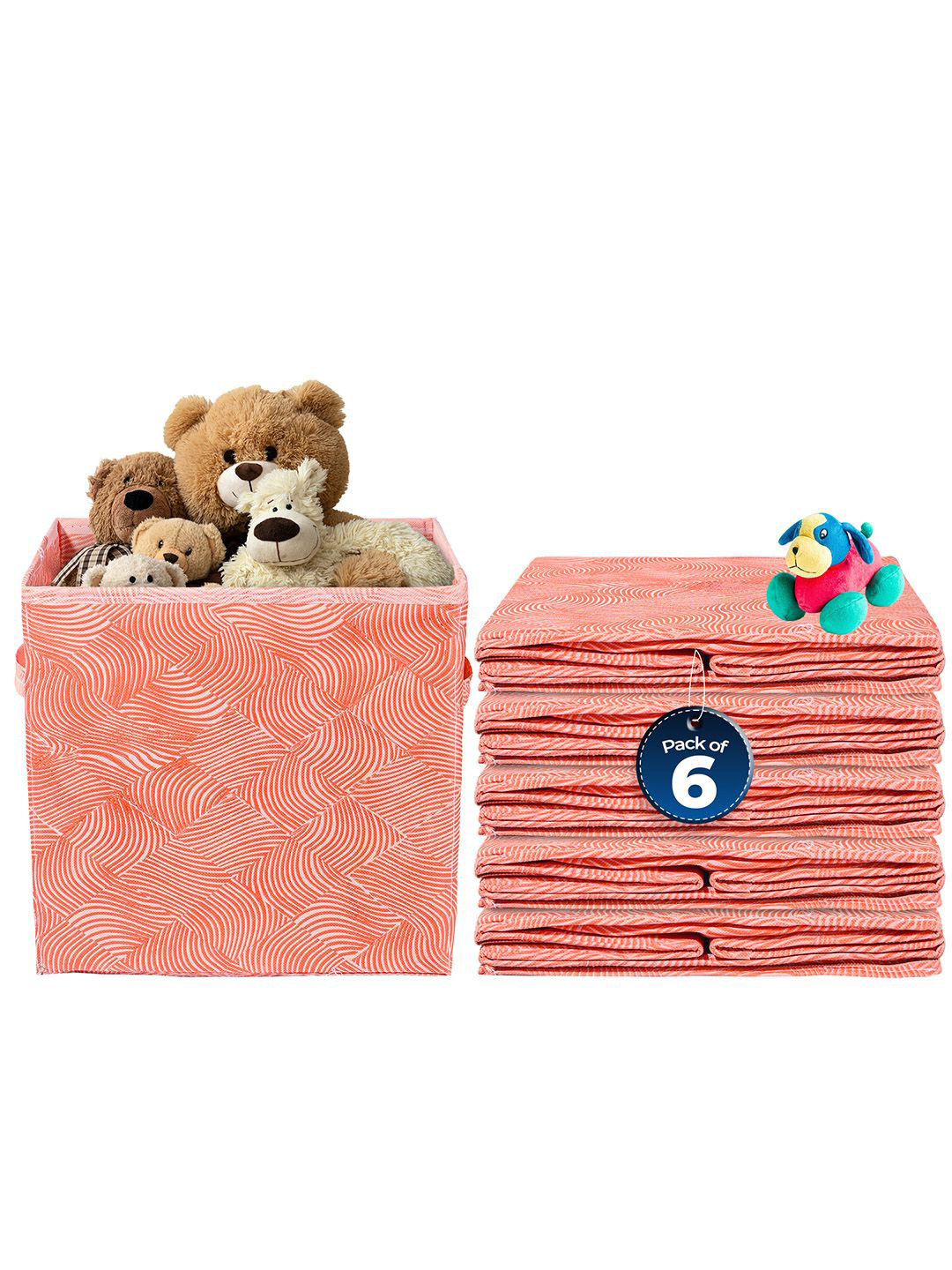 Kuber Industries Orange & White 6 Pcs Zig Zag Printed Storage Box Multi-Utility Organisers