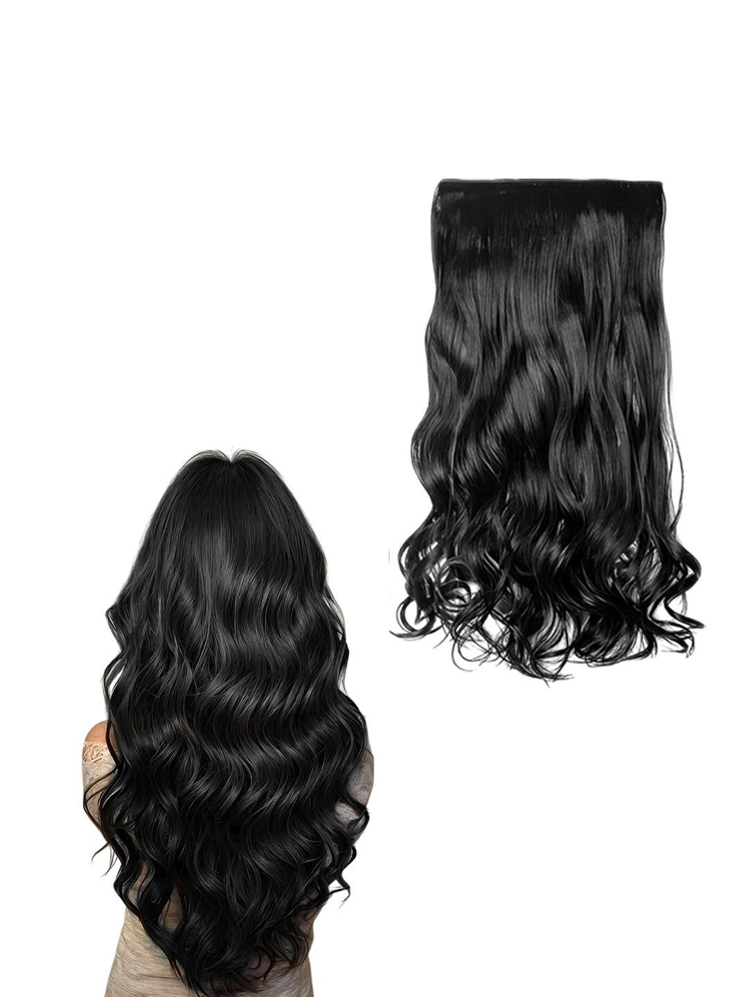 VIEWS Clip-In Wavy Scalp Topper Long Lasting Hair Extension - Black - 24 Inch