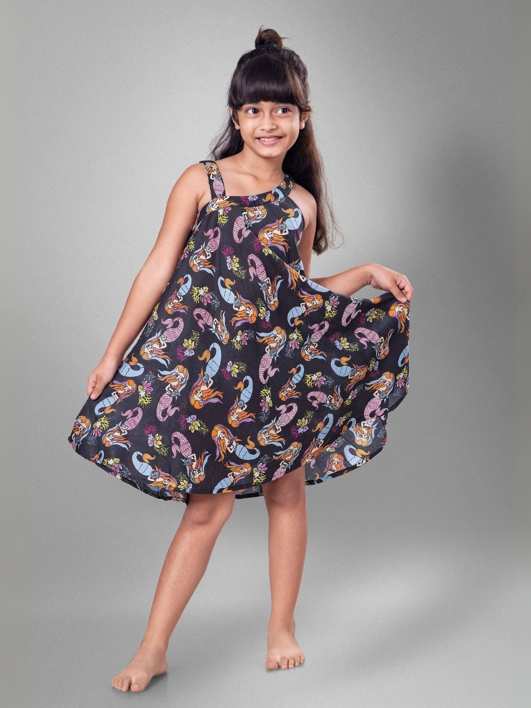 Tura Turi Girl's Floral Printed Shoulder Straps A-Line Above Knee Dress