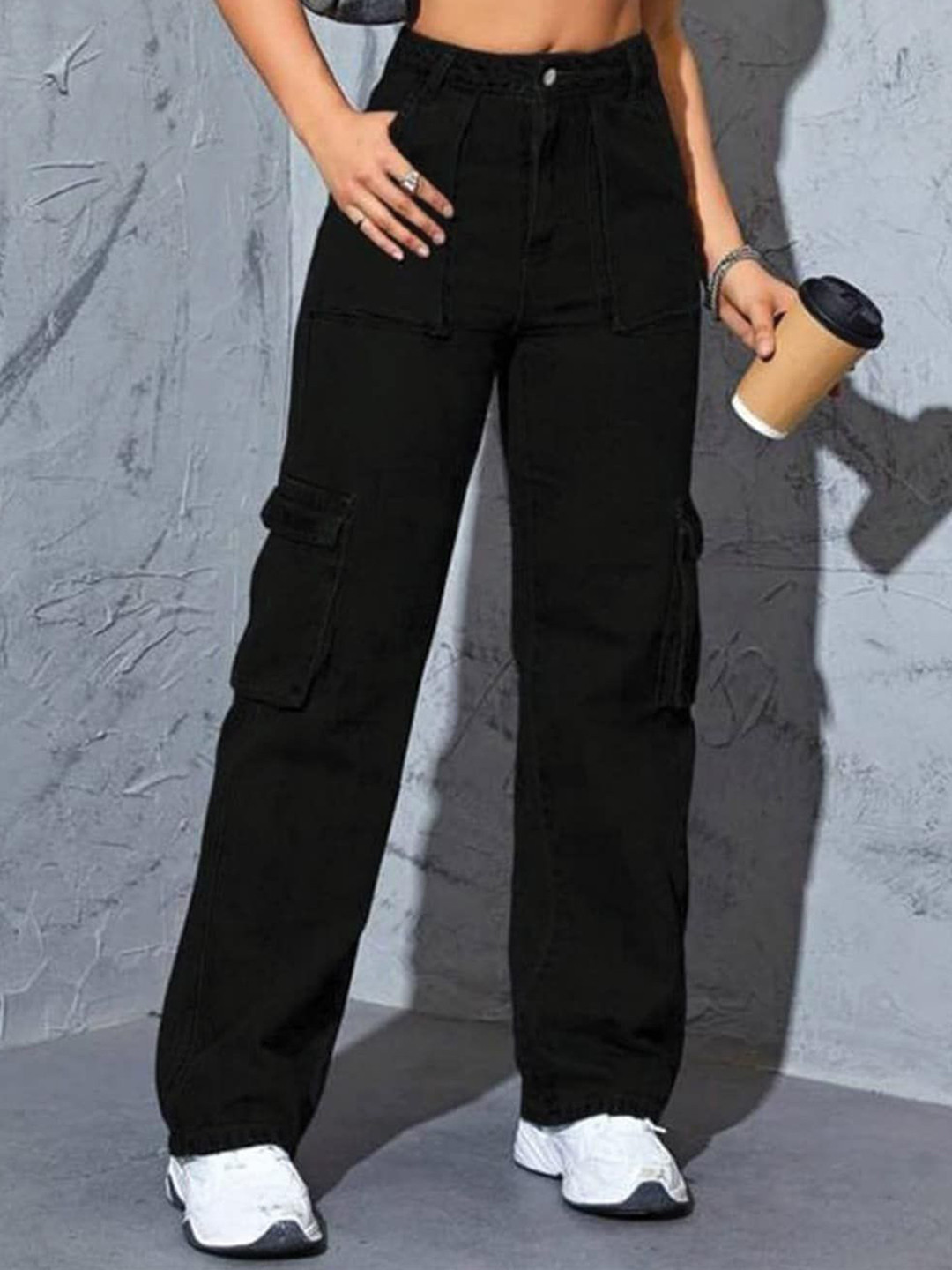 AKACY Women Jean Cargo Styles High-Rise Stretchable Jeans