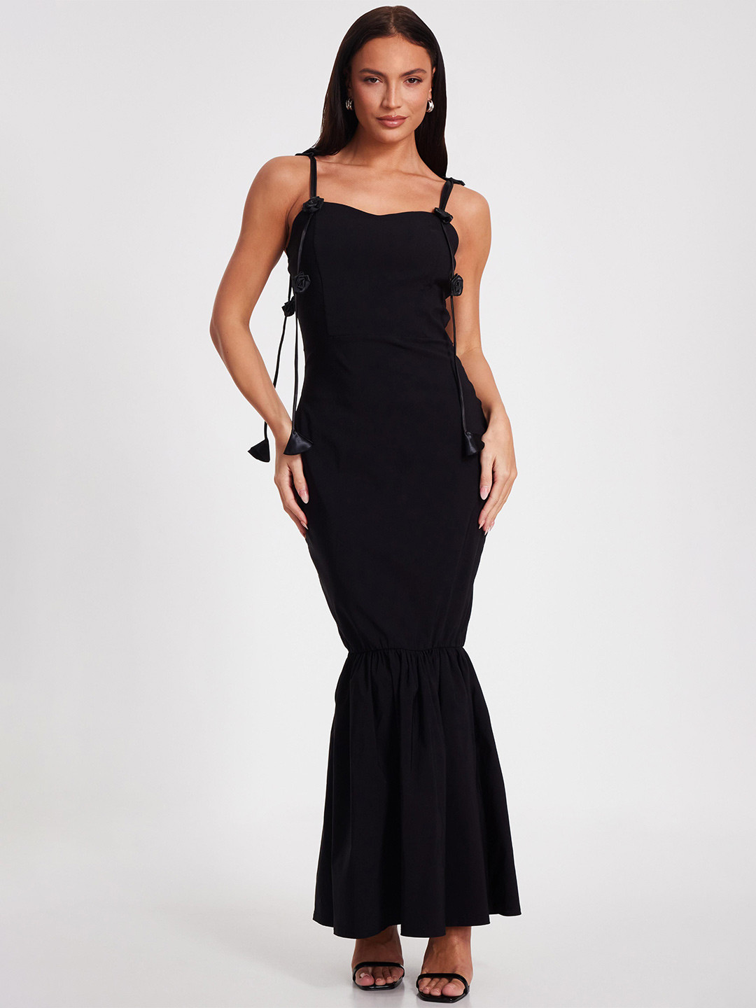 QUIZ Black Shoulder Straps Neck Bodycon Maxi Dress