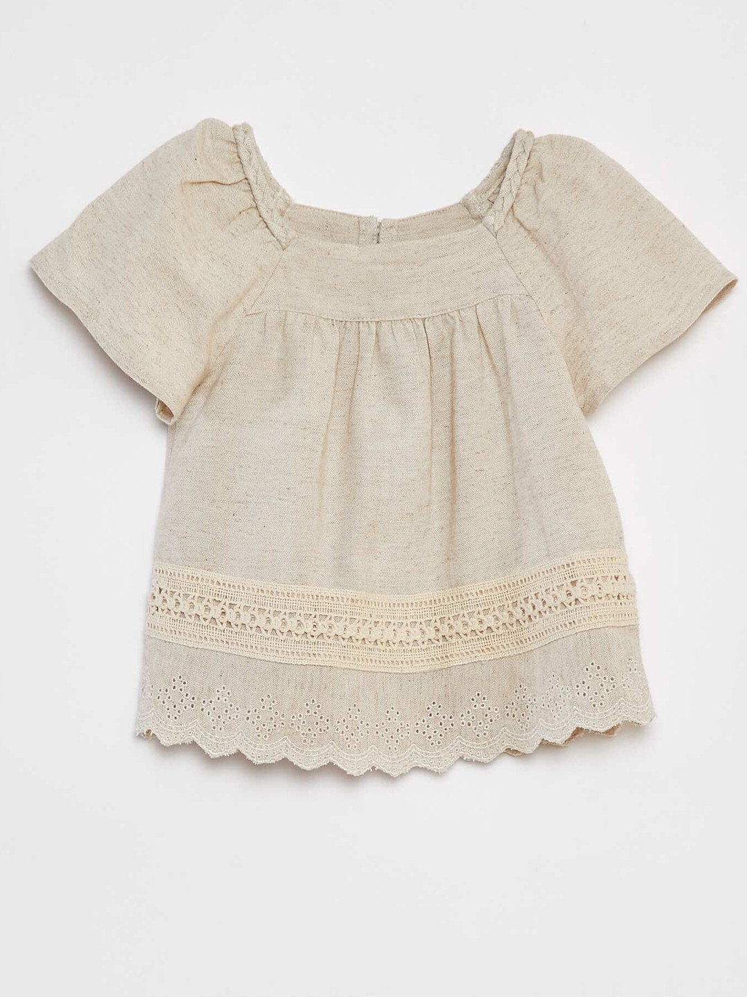 KIABI Girl's Square Neck Embroidered Top