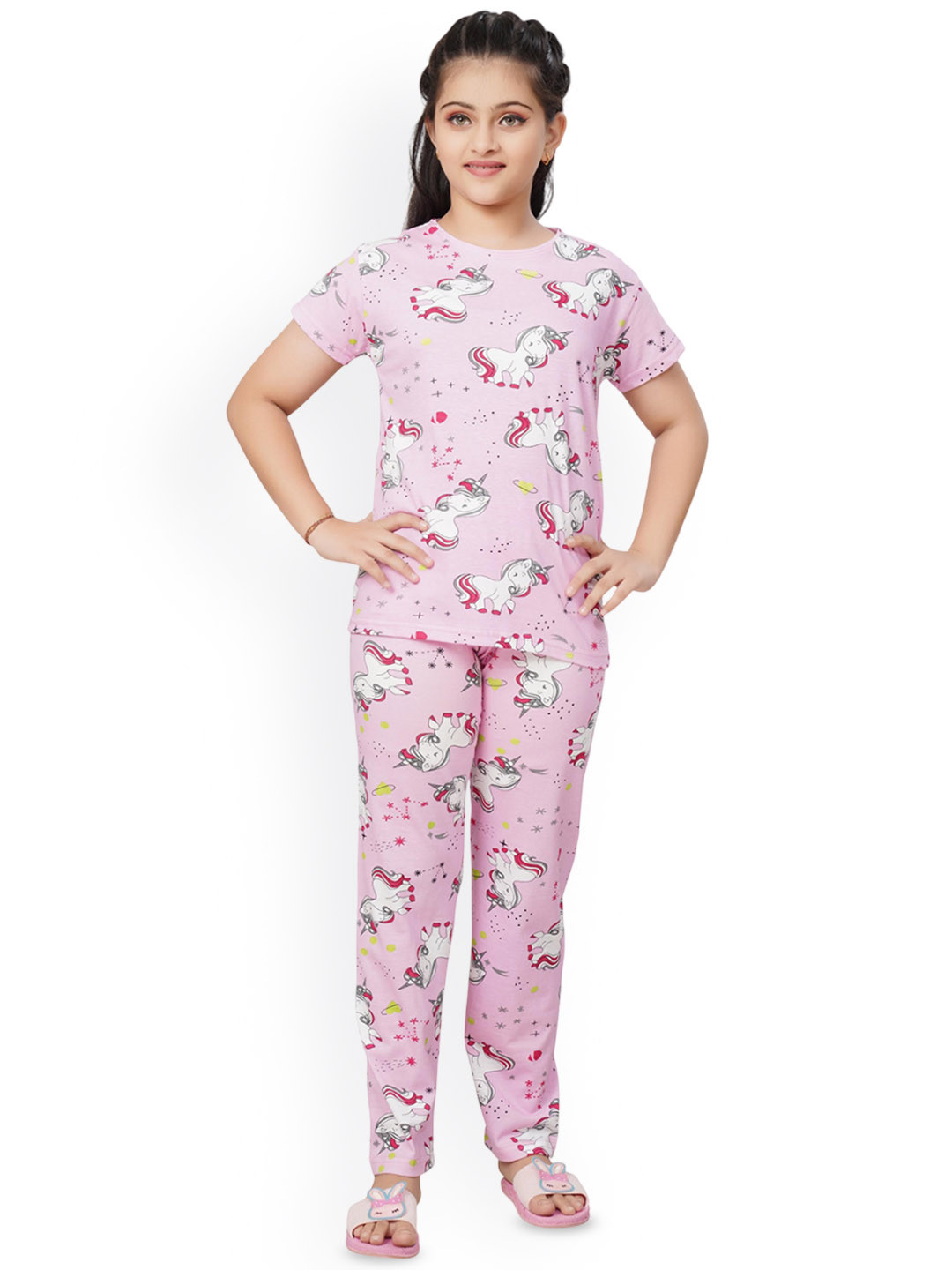 Ninos Dreams Girl's Cartoon Characters Printed T-shirt Pyjamas Night suit