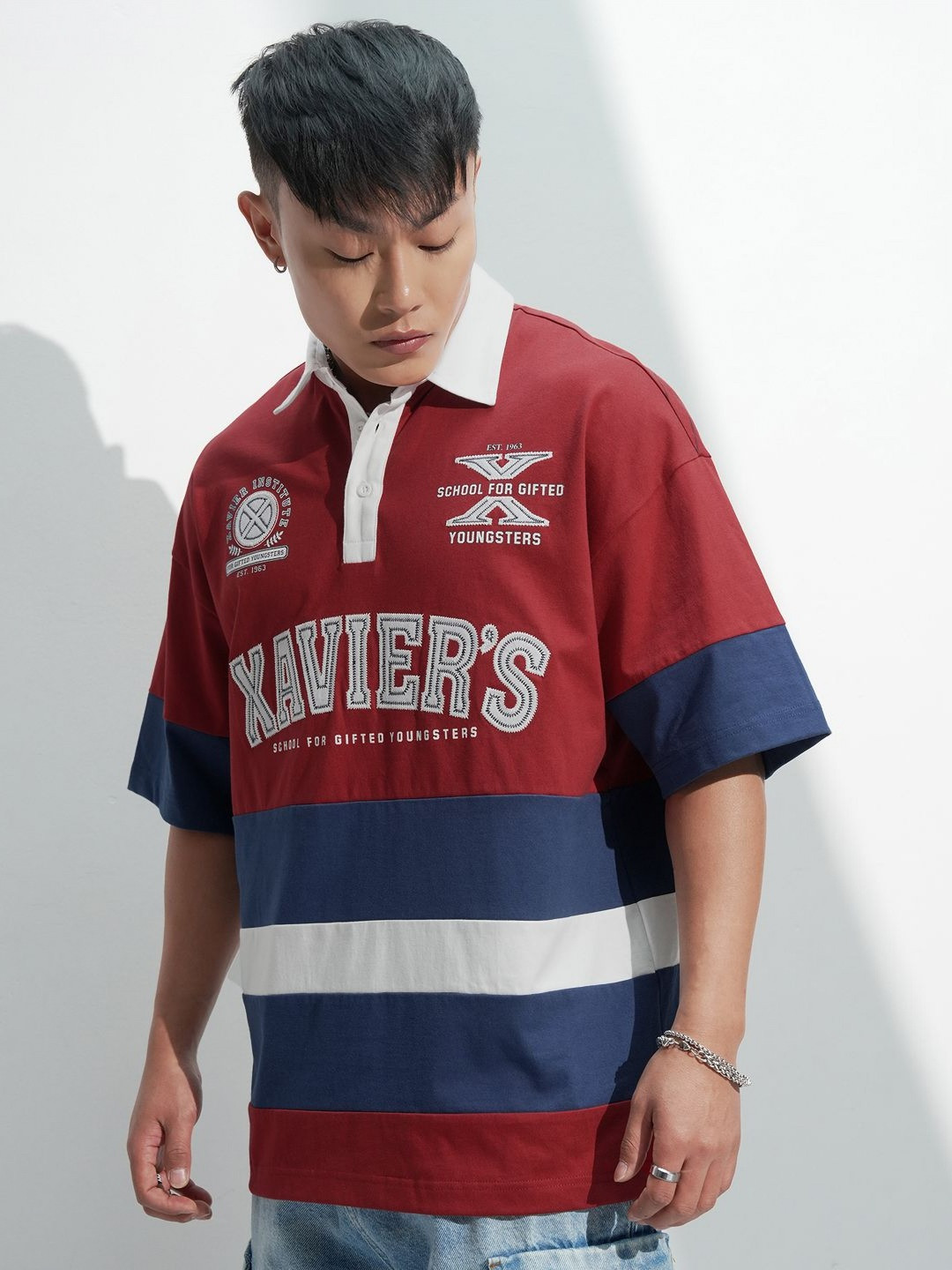 HIGHLANDER Men X-Men Graphic Printed Polo Collar Cotton Oversized T-shirt