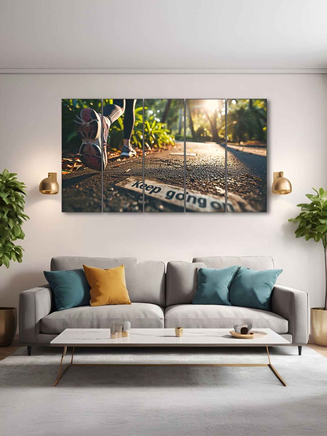 The Castle Decor Green & Grey 5 Pieces Abstract Wooden Wall Arts