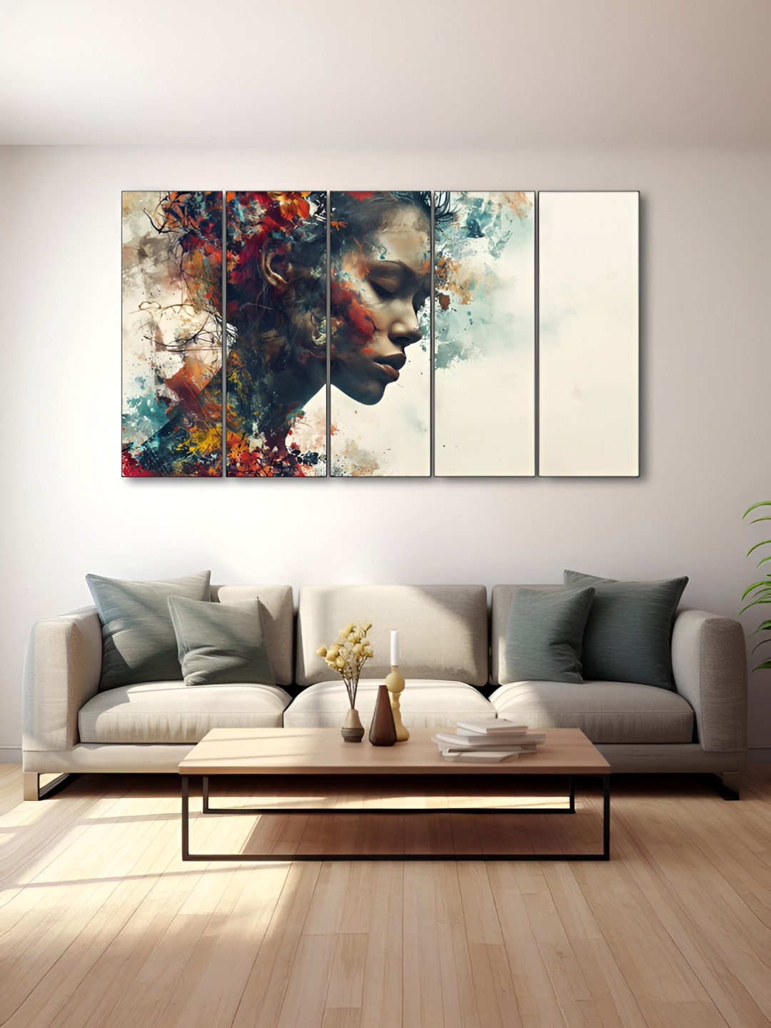 The Castle Decor Grey & Blue 5 Pieces Face Printed Wall Art