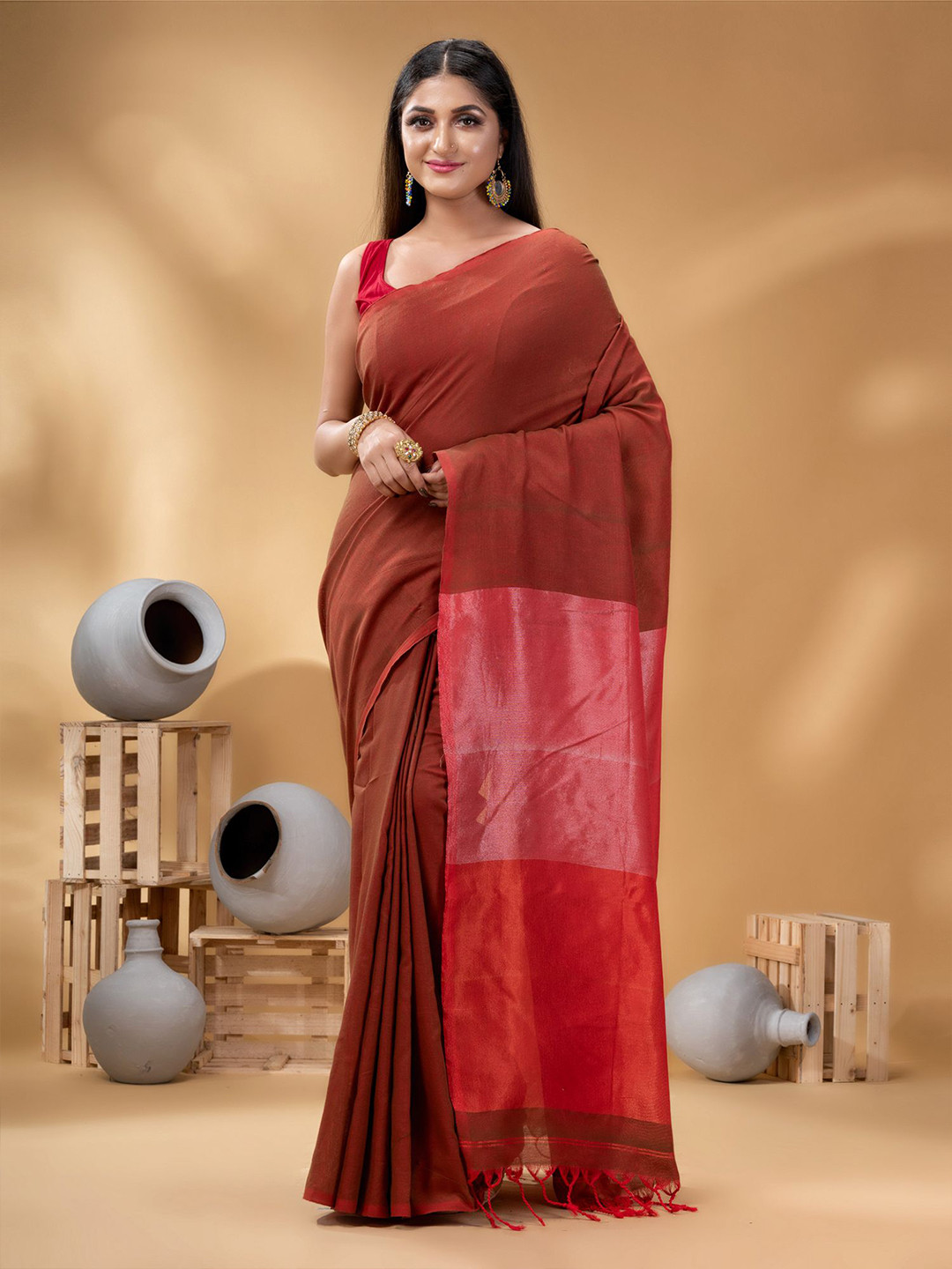 DESH BIDESH Woven Design Ready to Wear Taant Saree