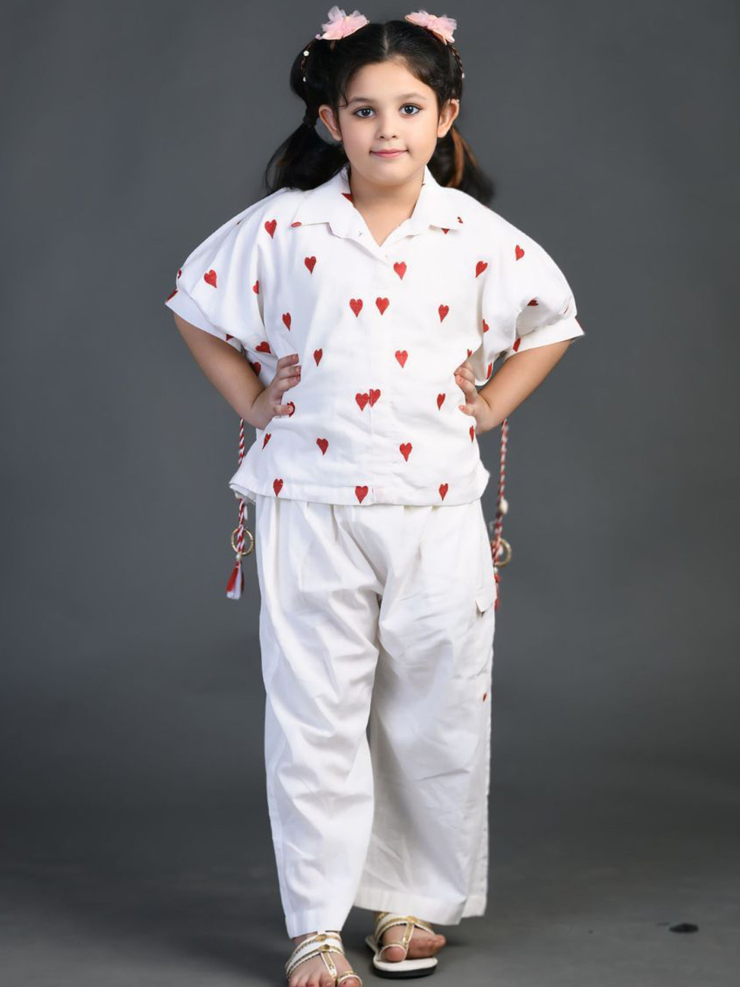 Chanda Mama Girls Embroidered Pure Cotton Kaftan Top With Trouser