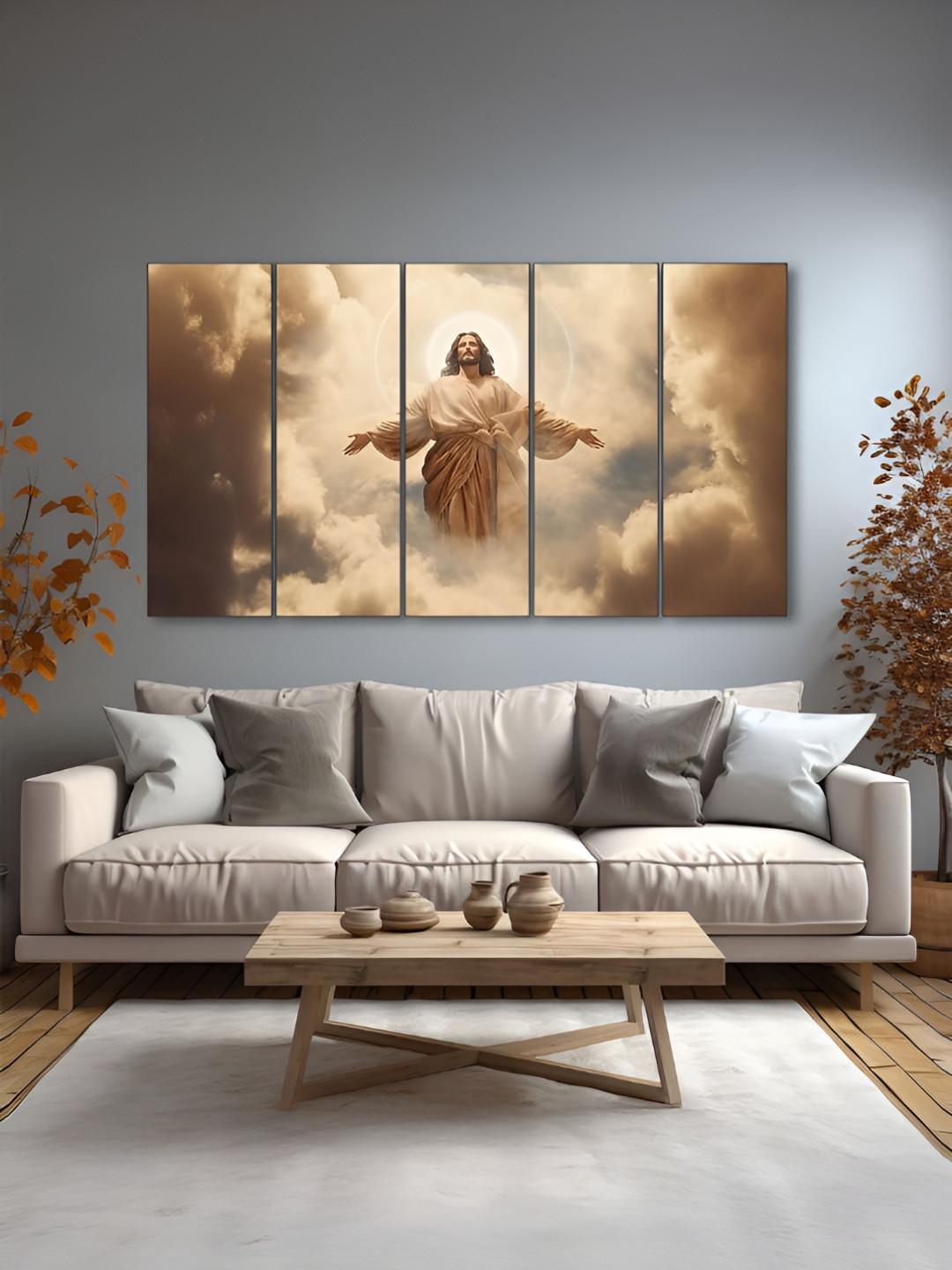 The Castle Decor Brown & White 5 Pieces Jesus Printed Wooden Wall Art