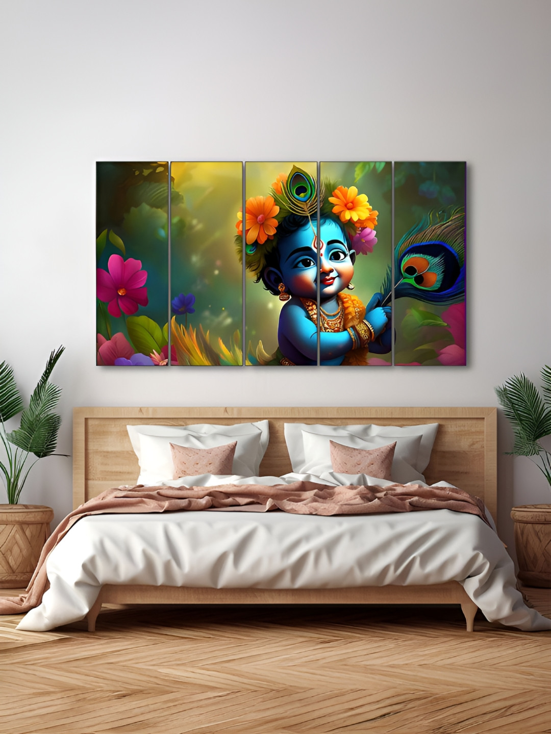 The Castle Decor Green & Blue 5 Piece Wood Other Wall Paintings