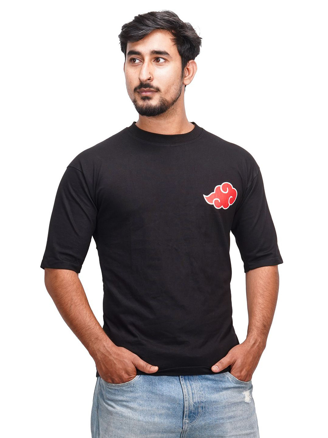SANDCLOCK Black & Red Graphic Regular Fit Cotton T-shirt