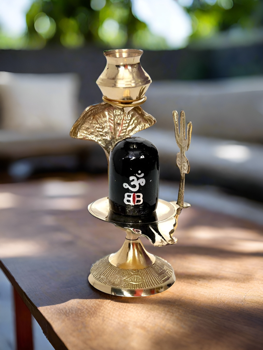 Nyra Kitchenware Mahadev Shivling Gold Brass Metallic Prayer Room Set of 3 Small Showpieces - 3.9 Inches