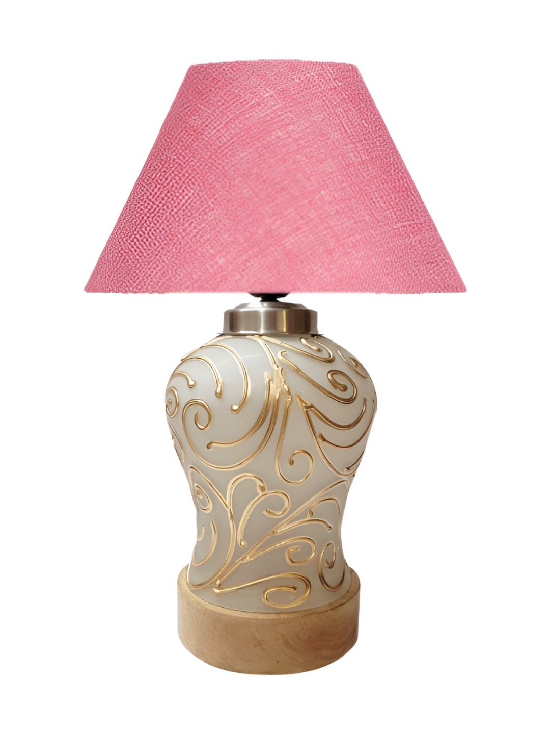 Aura Pink & Gold-Toned Frustum Shape Glass & Wooden Table Lamp