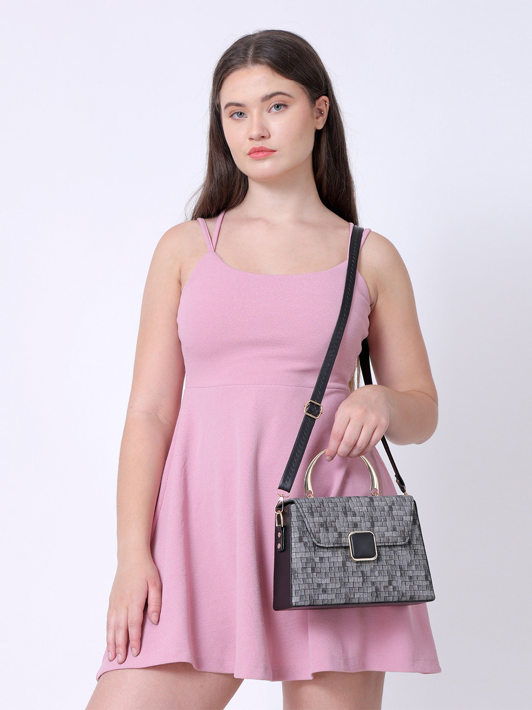 DAISY STAR Elegant Checkered Leather Sling Bag