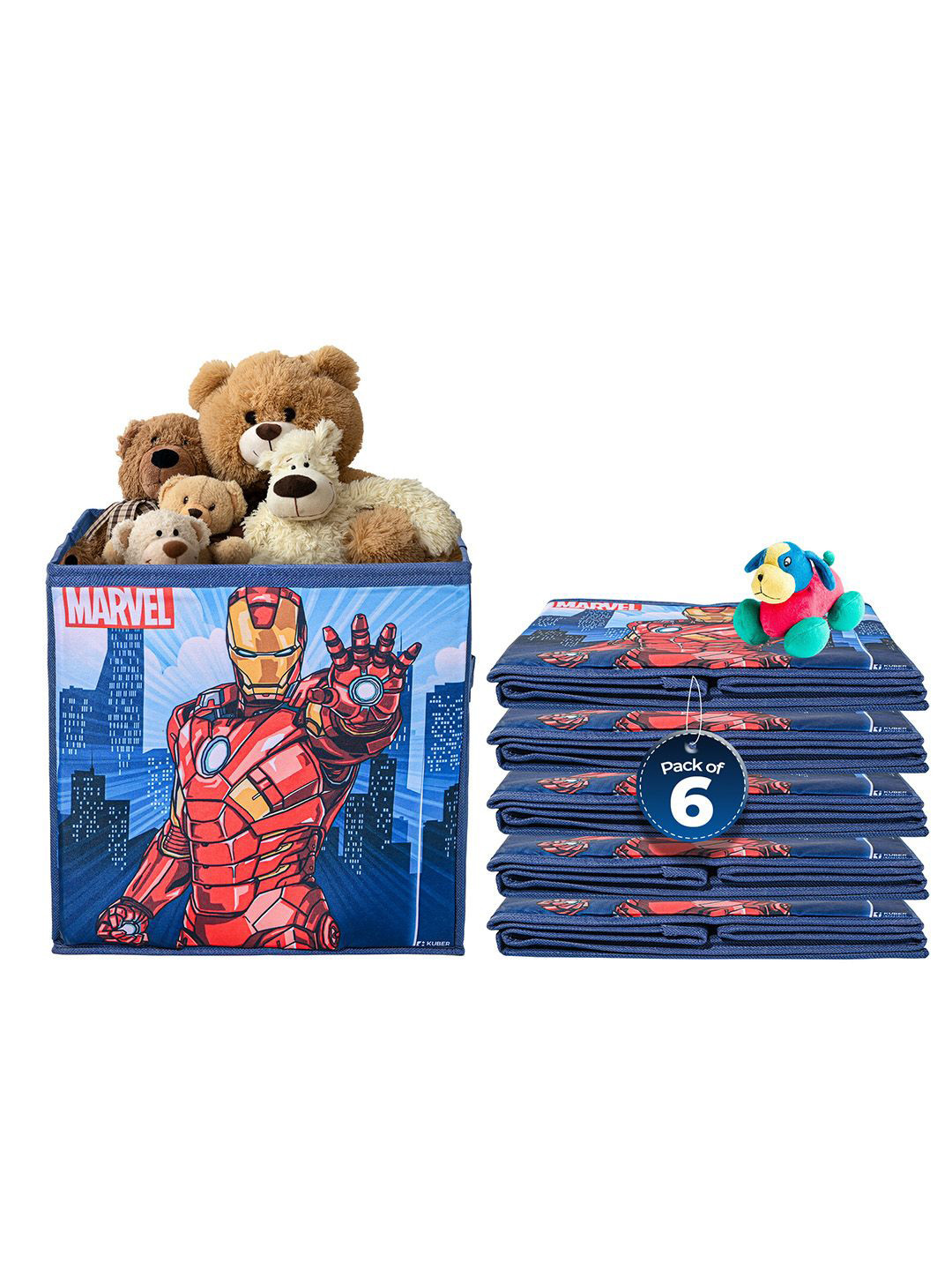 Kuber Industries Navy Blue & Red 6 Pieces Marvel Ironman Printed Multi-Utility Organisers