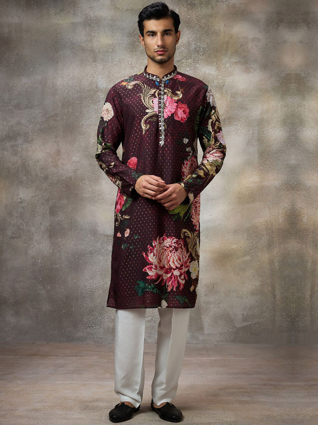 Rivaar By Rocky Star Men Floral Printed Kurta & Trousers Kurta Sets