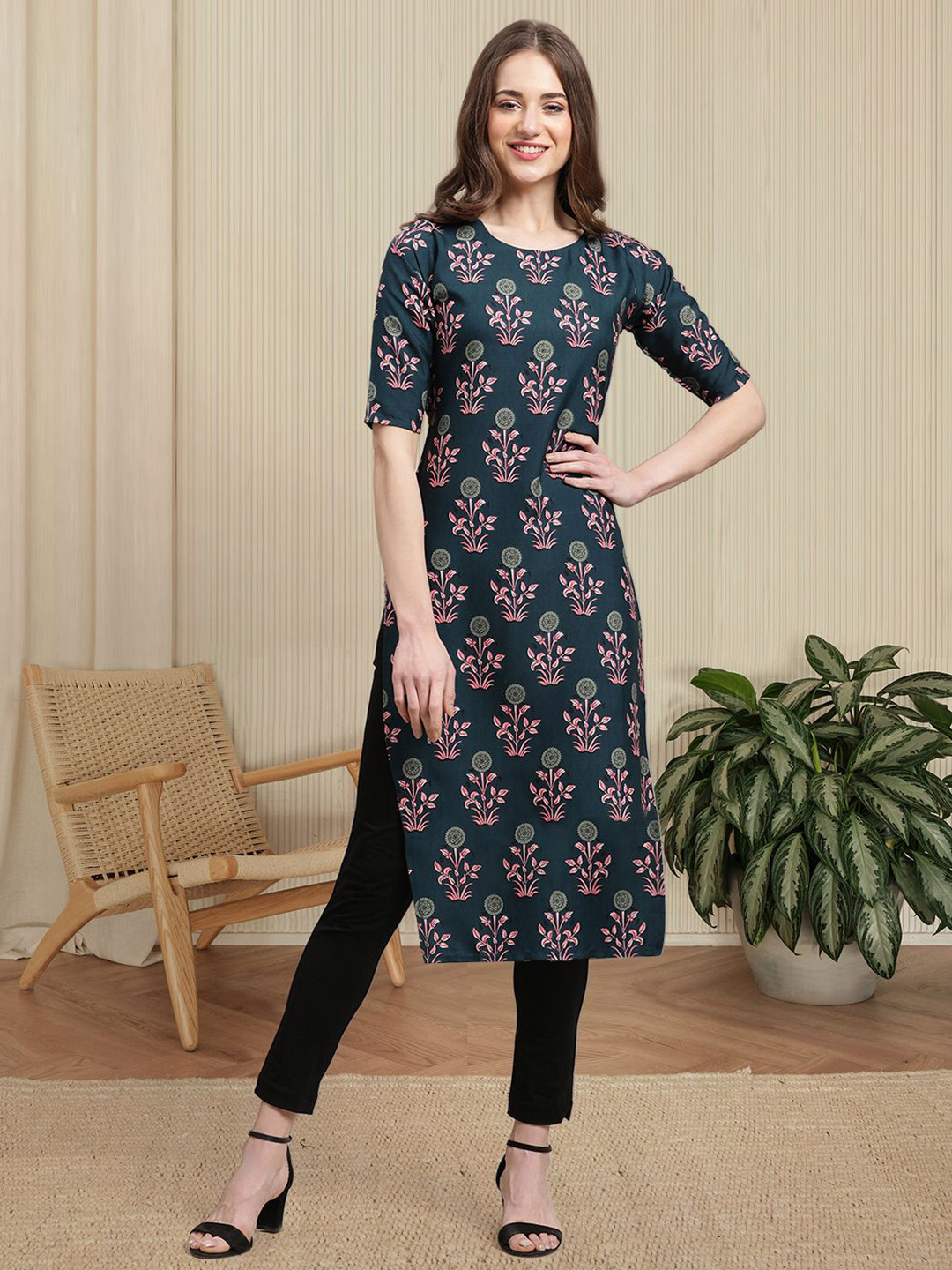 HERE&NOW Floral Printed Straight Kurta