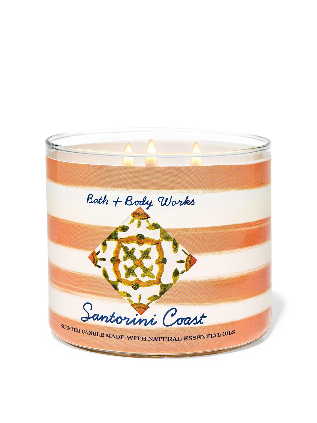 Bath & Body Works Santorini Coast Scented 3 Wick Striped Geometric Regular Jar Candles