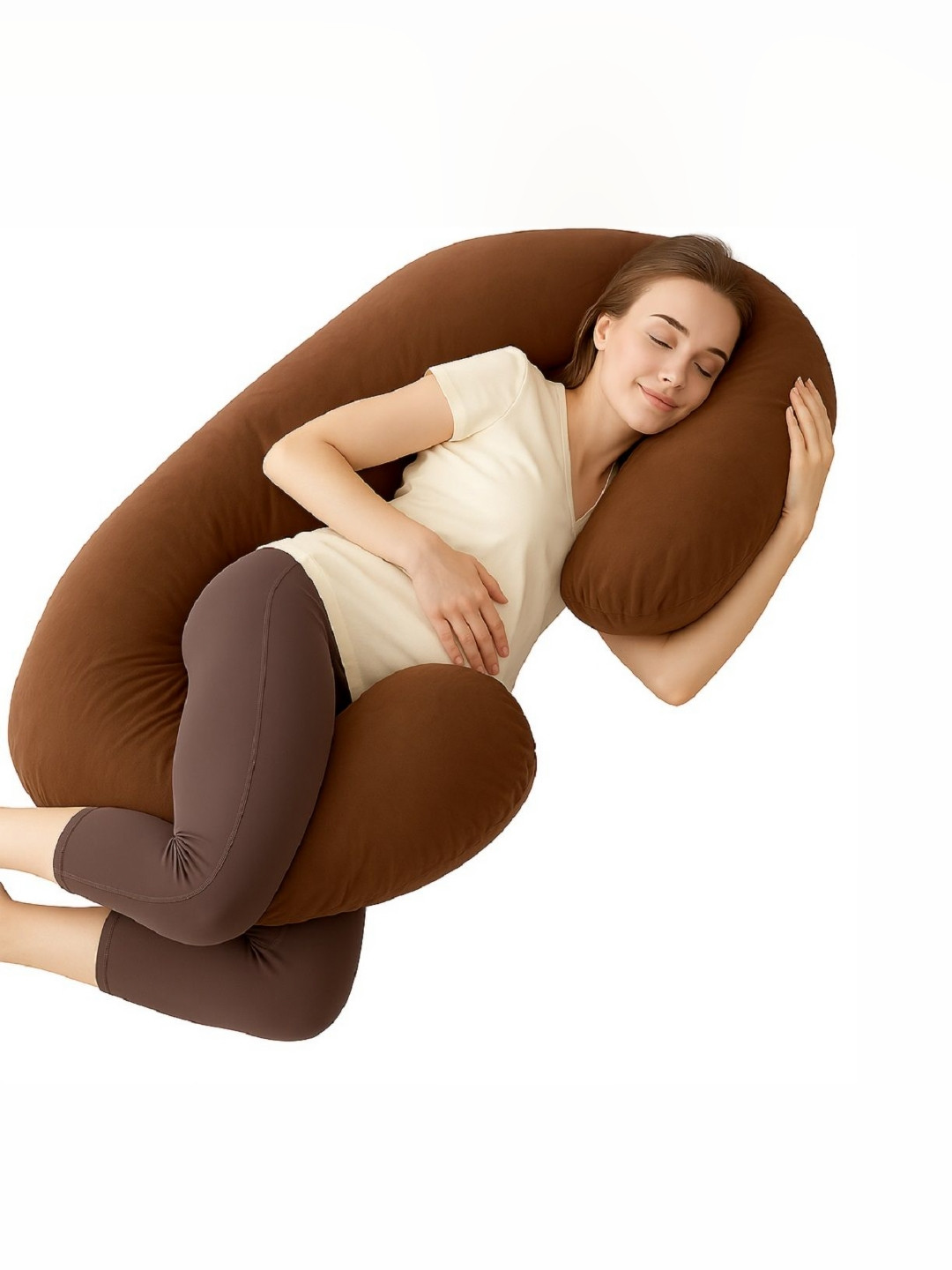 Pum Pum Hollow Fiber Brown Solid Faux Velvet Ultra Soft Fibre Maternity Pillow-139.7 x 76.2 x 10 cm