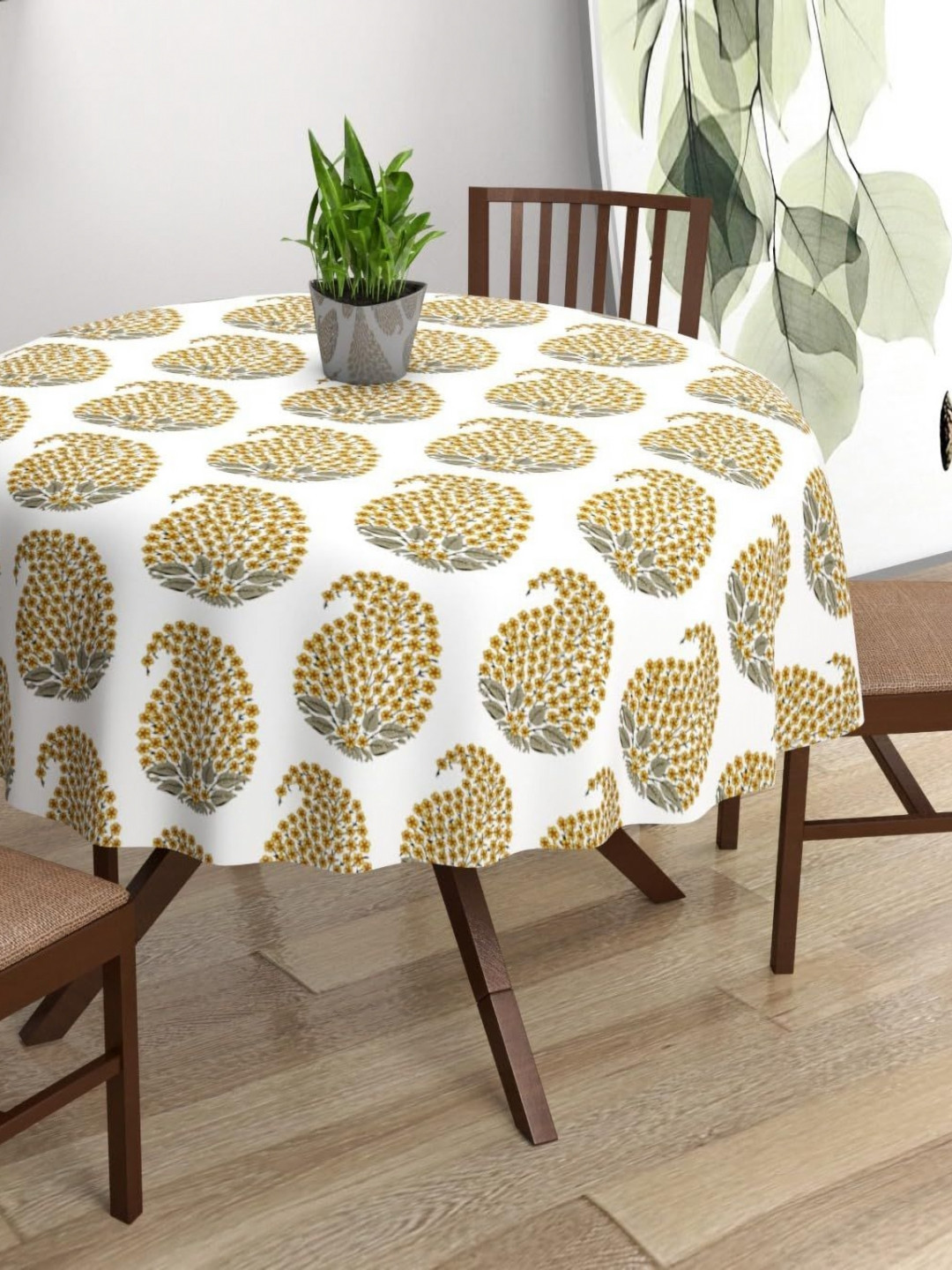 Trance Home Linen Gold-Toned Cotton 4-Seater Table Cover