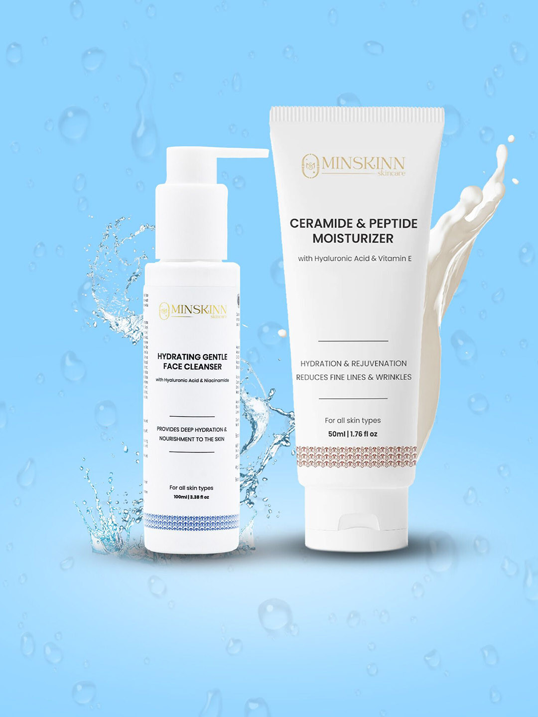 Minskinn Skincare Set Of 2 Hydrating Gentle Face Wash- 30 ml & Peptide Moisturizer- 100 ml