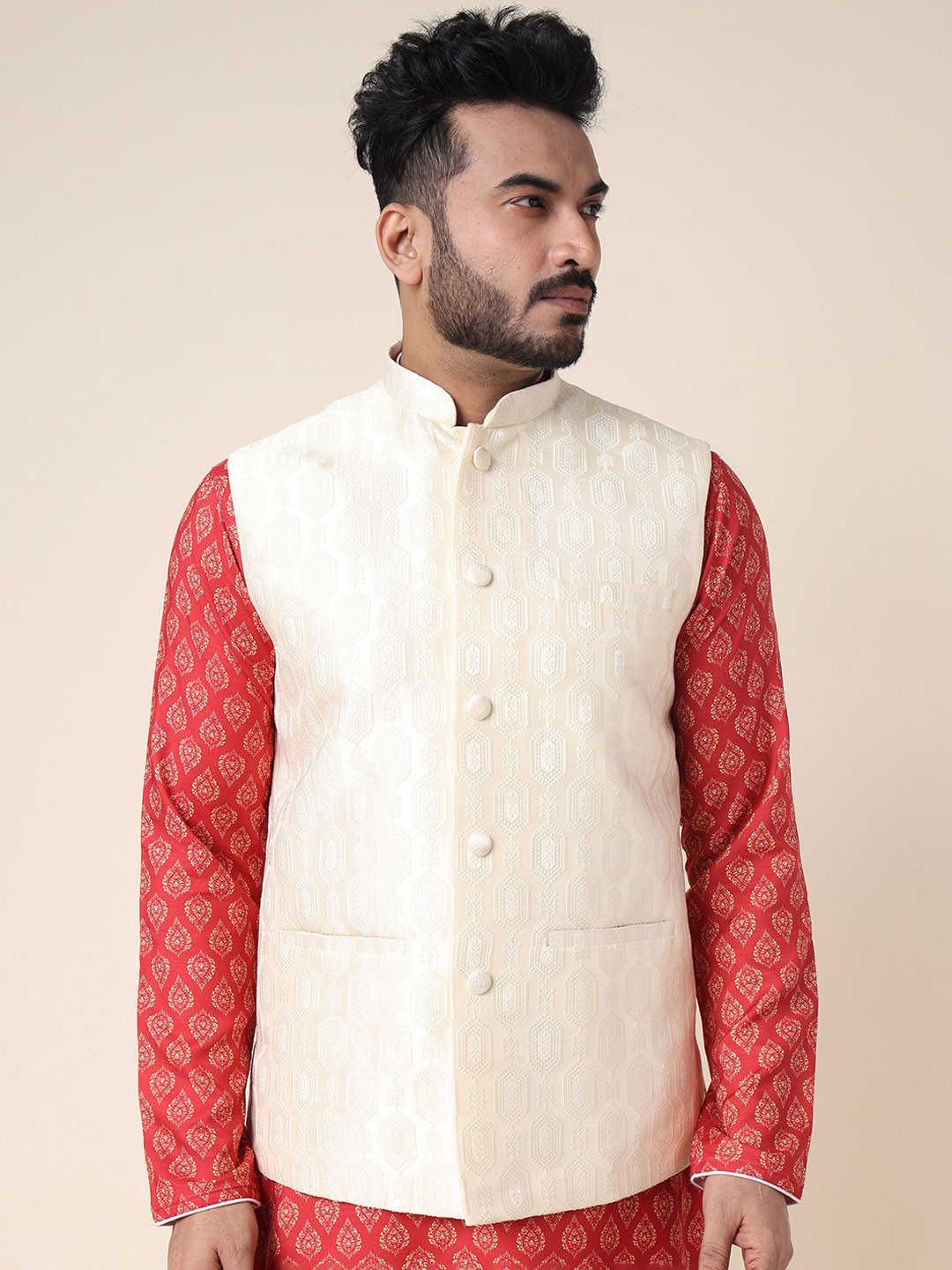 W & G Woven Design Nehru Jacket