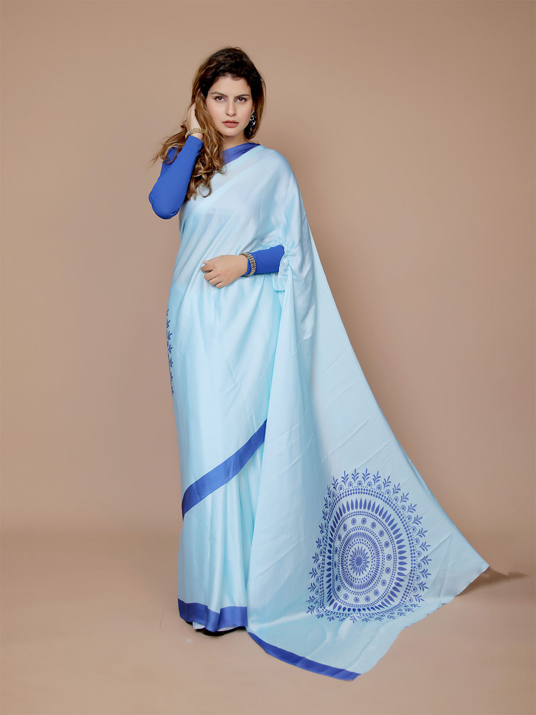Anouk Floral Satin Designer Freehand Saree