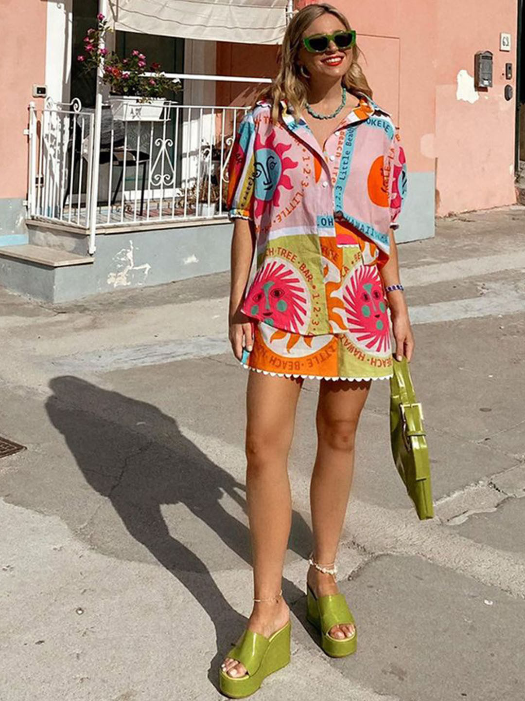 all about you Sunset Carnival Quirky Printed Shirt Collar Shirt & Shorts