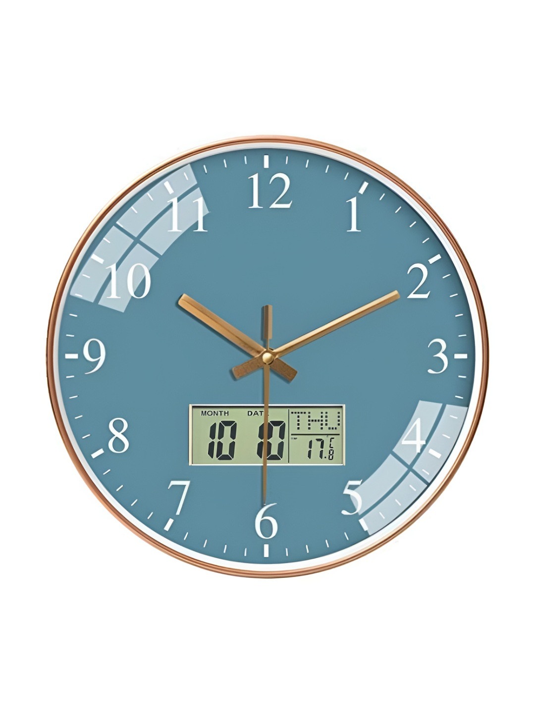 Star work Blue Plastic Large Display Round Battery Digital Wall Clock-30cm