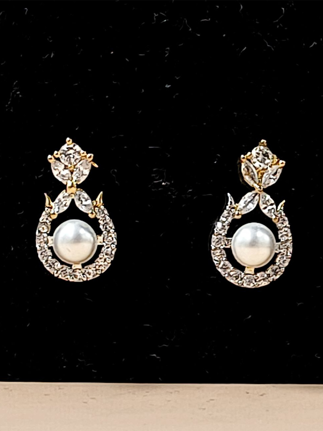 JYONA Gold-Plated American Diamond Studded Classic Shaped Studs