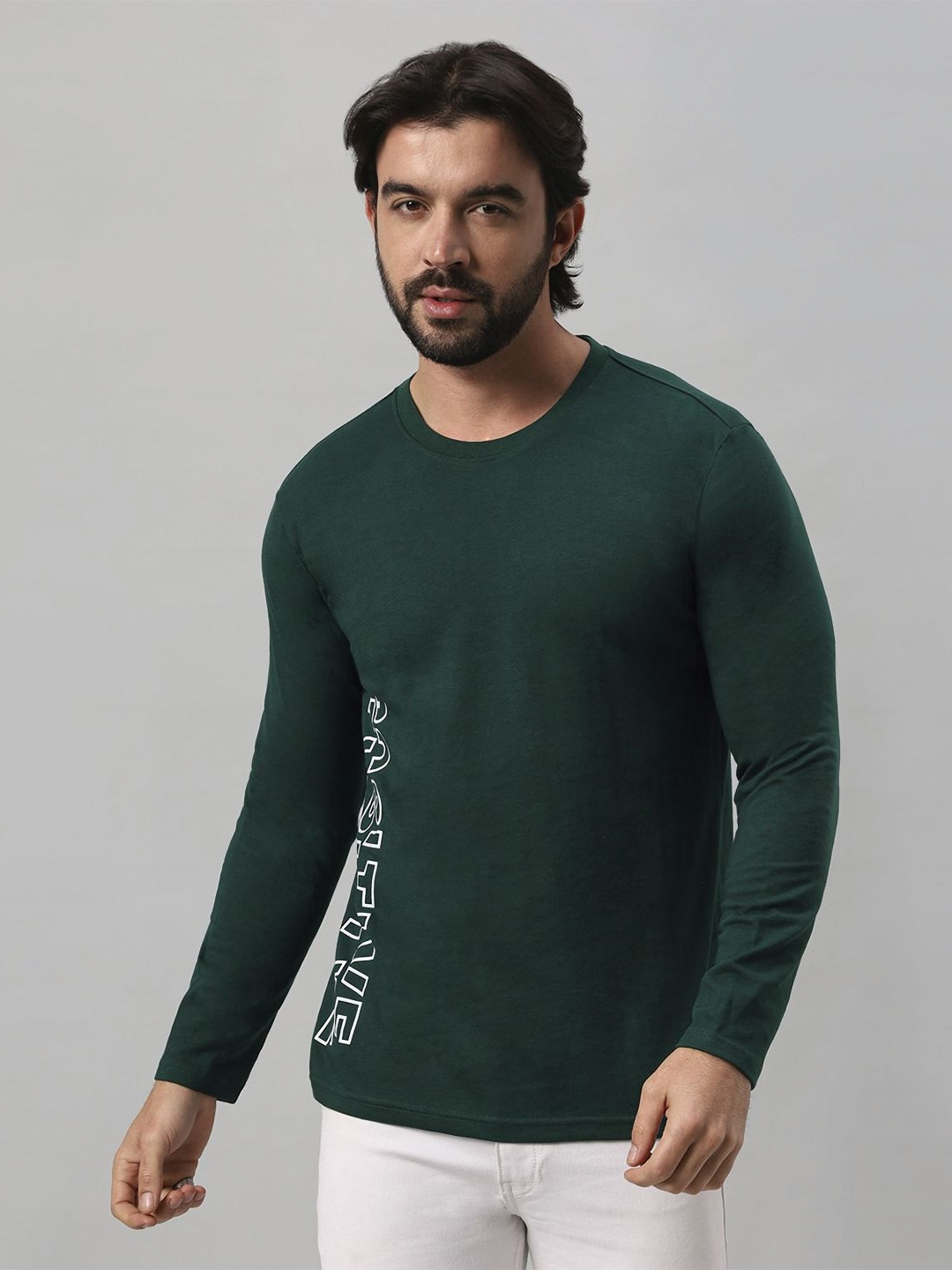 BE POSITIVE Typography Printed Round Neck Cotton T-shirt