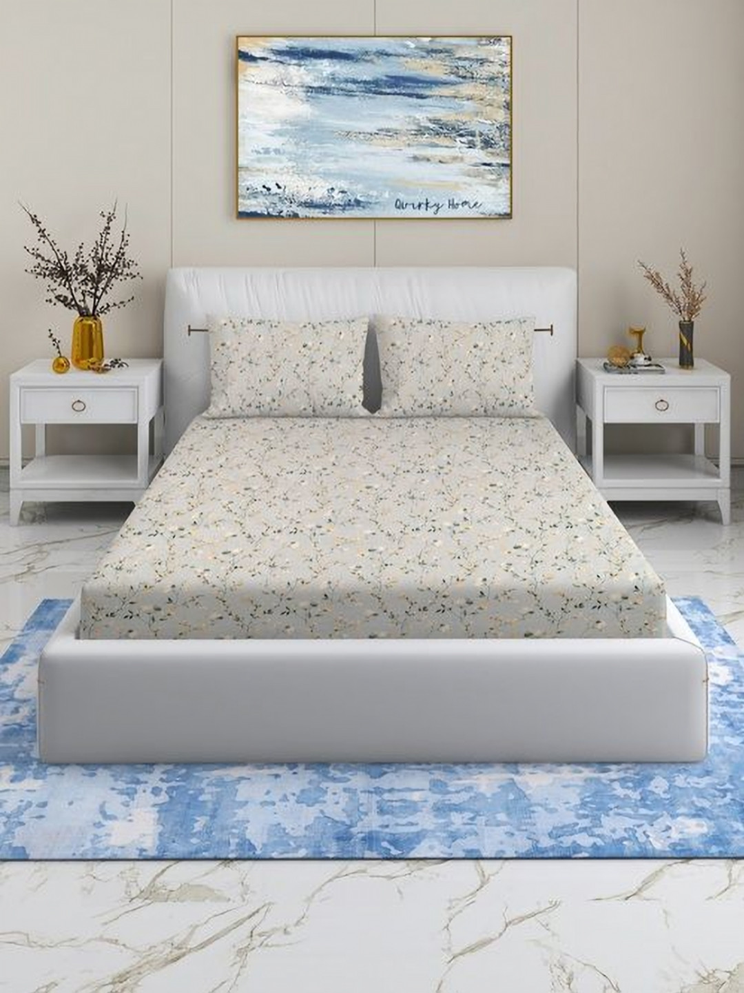 Quirky Home Rome Collection Olive Floral Microfiber 180 TC King Superfine Bedsheet with 2 Pillow Covers-108 x 108 inches