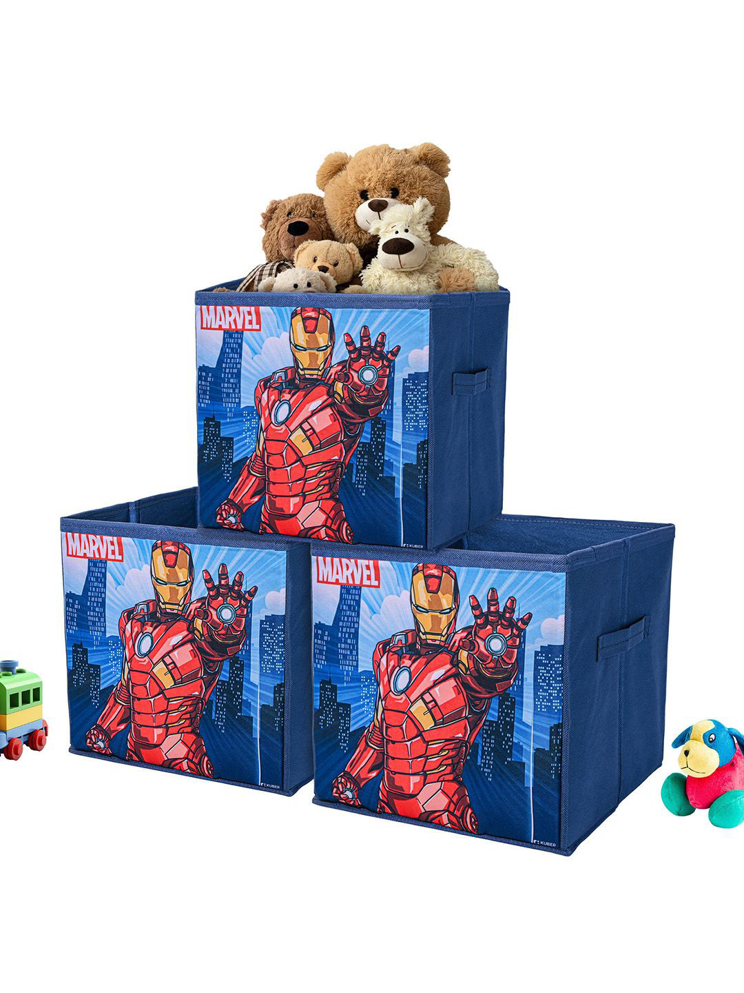 Kuber Industries Navy Blue & Red 3 Pieces Marvel Ironman Printed Multi-Utility Organisers