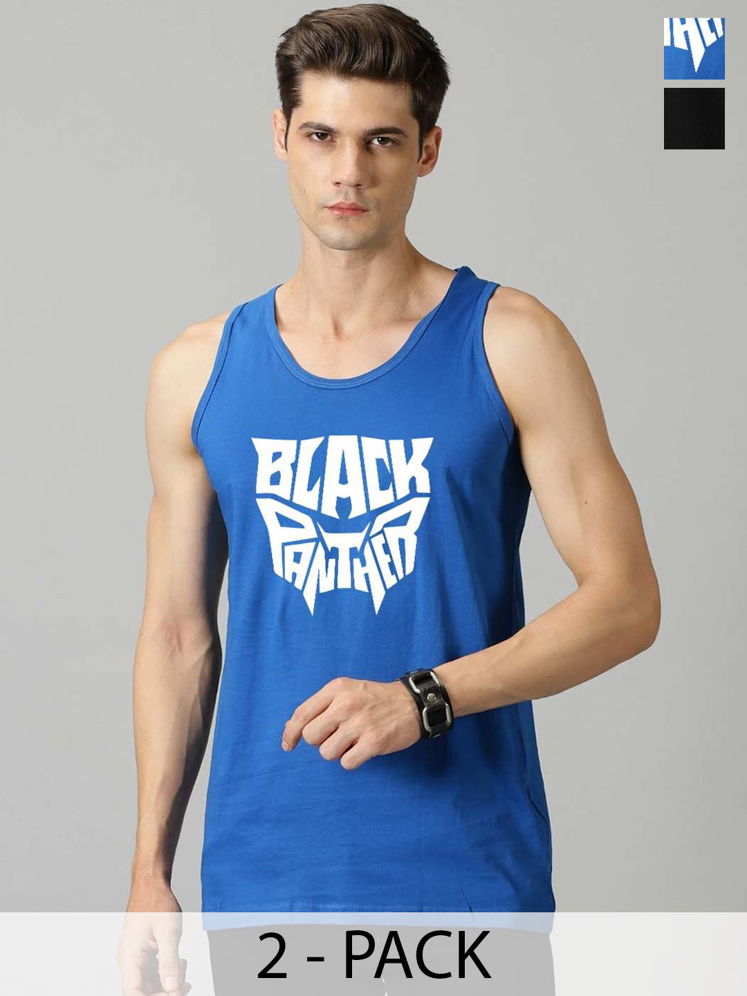 Organic Chics Pack Of 2 Printed Cotton Tank Vests Royal Panther - Black Deadpool_S