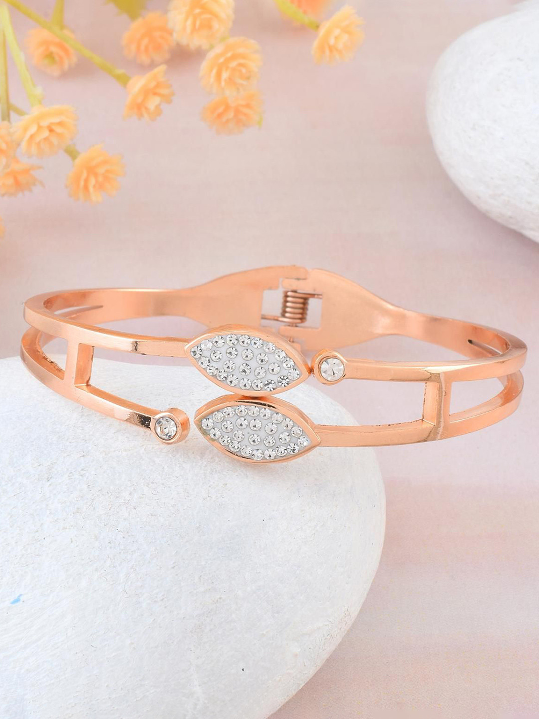 MEMOIR Rose Gold-Plated Diamond Studded Kada Bracelet