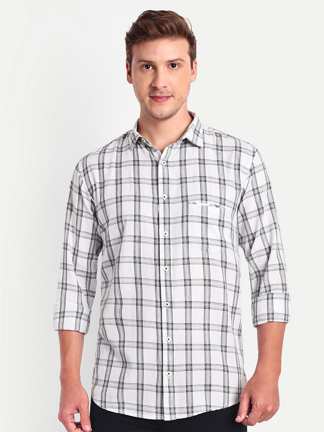 SUI DHAGA Men Comfort Fit Windowpane Checked Spread Collar Cotton Casual Shirt