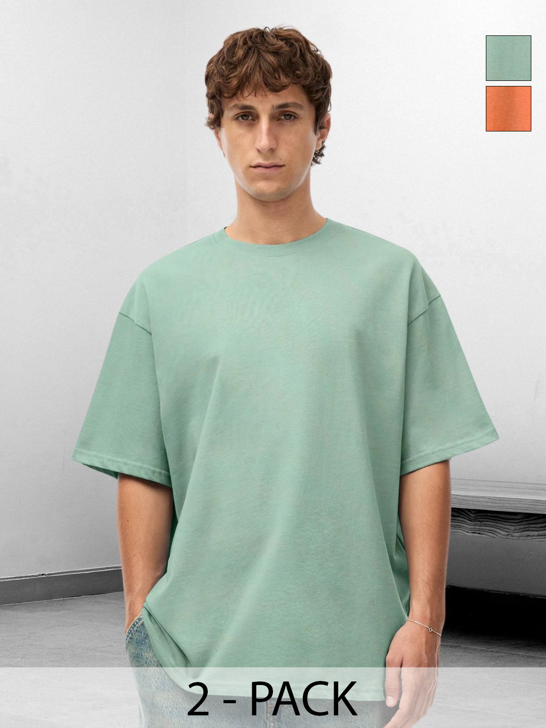 PRONK Men Oversized Drop-Shoulder Solid T-shirt
