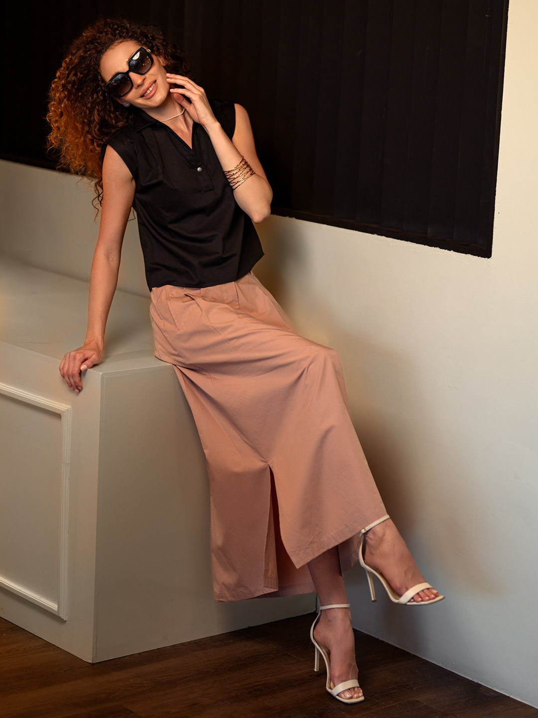 Virgio Pure Cotton Maxi Skirt With Front Slit