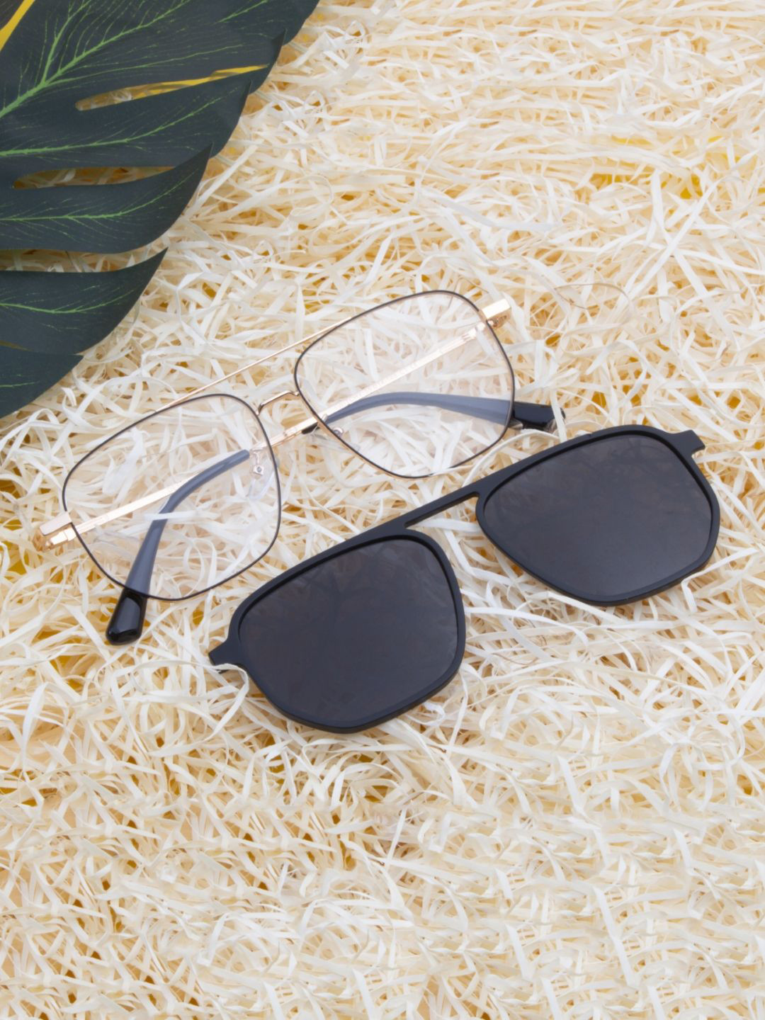 Ted Smith Unisex Gold-Black Aviator Metal Clip On Frames Clip On Sunglasses With Polarized Lens