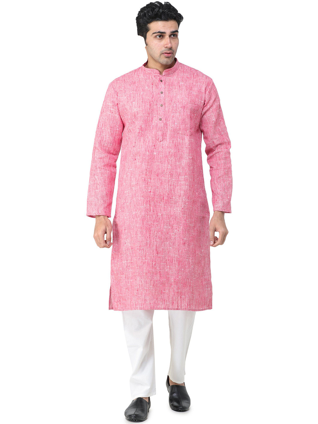 Exotic India Men Textured Pure Handspun Charkha Cotton Kurta Pajama
