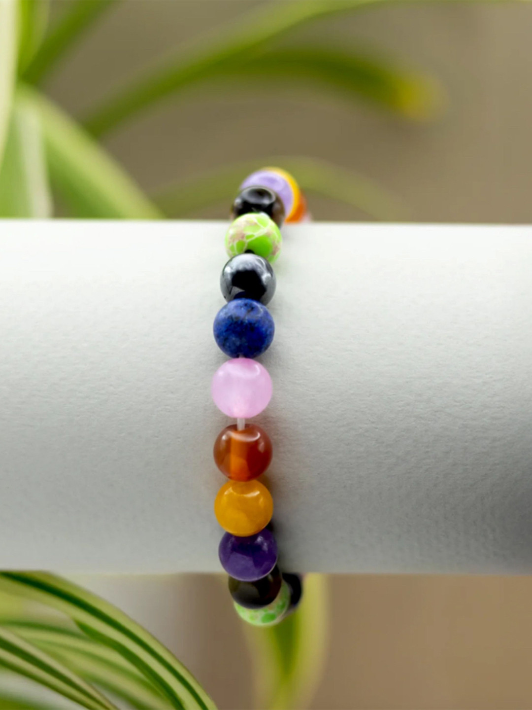 MEHNAM Unisex Precious Gemstone Elasticated Seven Chakra Bracelet