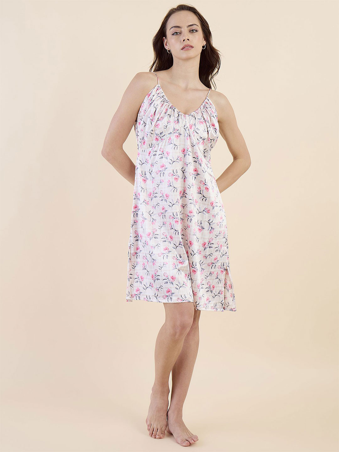 The Kaftan Company Women Satin Shoulder Straps Printed Nightdress